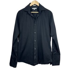 Banana Republic Men's Black Fitted Woven Italy French Cuff Cotton Dress Shirt L